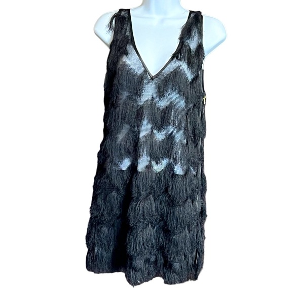 Plastic Island Dresses & Skirts - Plastic Island Sheer Tassel dress low back Women’s Medium in Black side‎ zipper